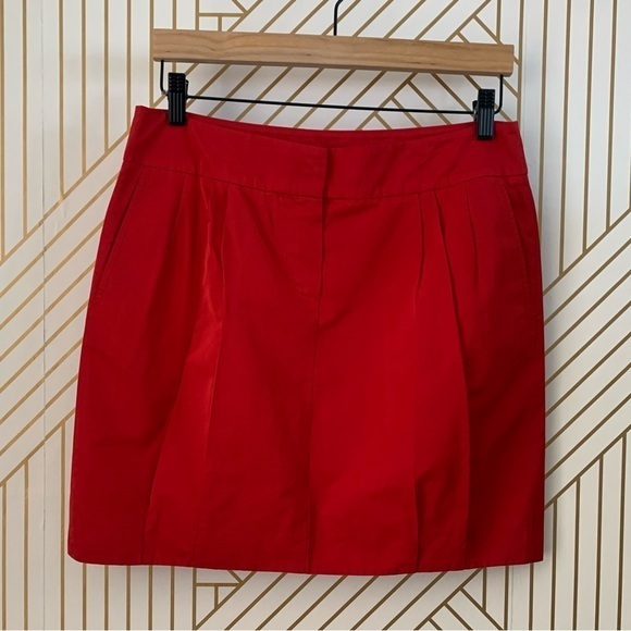 Lida Baday Silk Blend Pleated Mini Skirt Candy Apple Red Satin